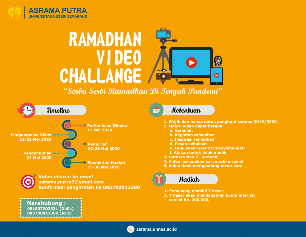 Pengumuman Pemenang Lomba Ramadhan Video Challange Asrama Putra Universitas Negeri Semarang Tahun 2020
